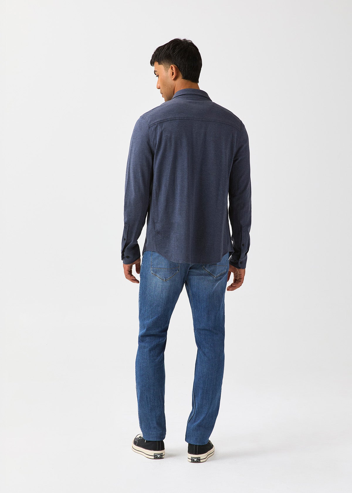 mens-performance-flannel-lite-one-pocket-shirt-heather-navy back full body
