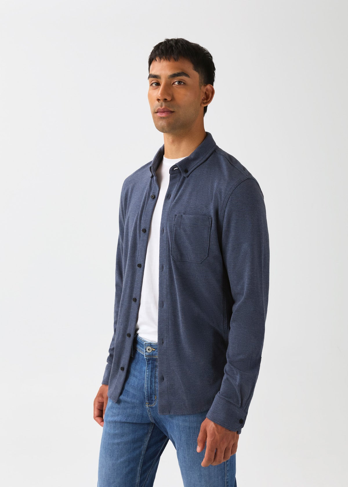 mens-performance-flannel-lite-one-pocket-shirt-heather-navy side
