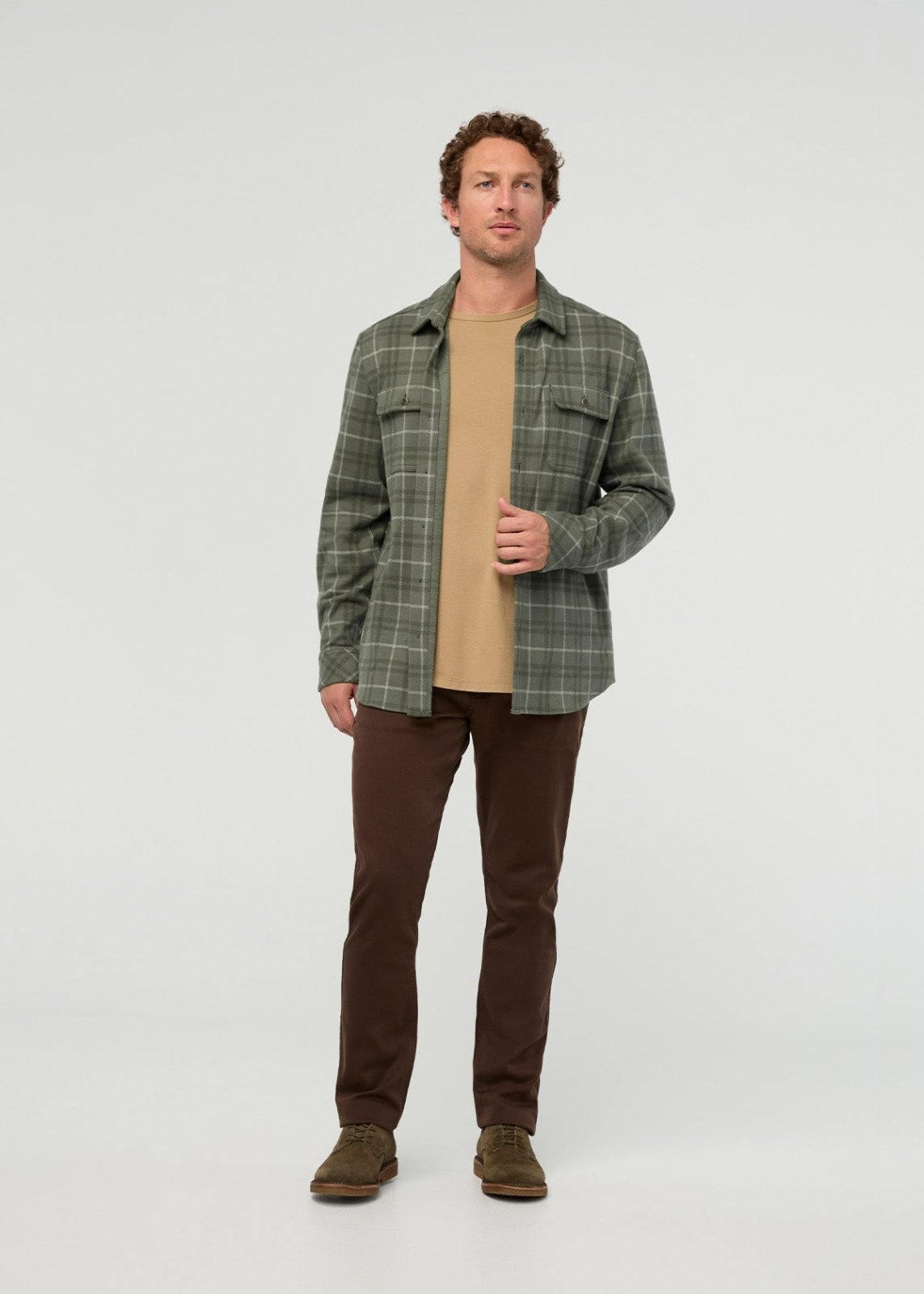 Performance Flannel Overshirt - Thyme Plaid