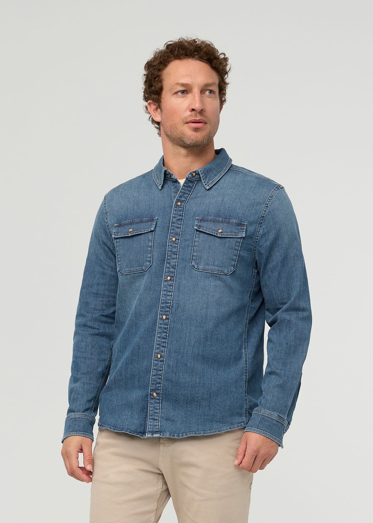 Men's Vintage Stone Wash Denim Lite Two-Pocket Shirt front