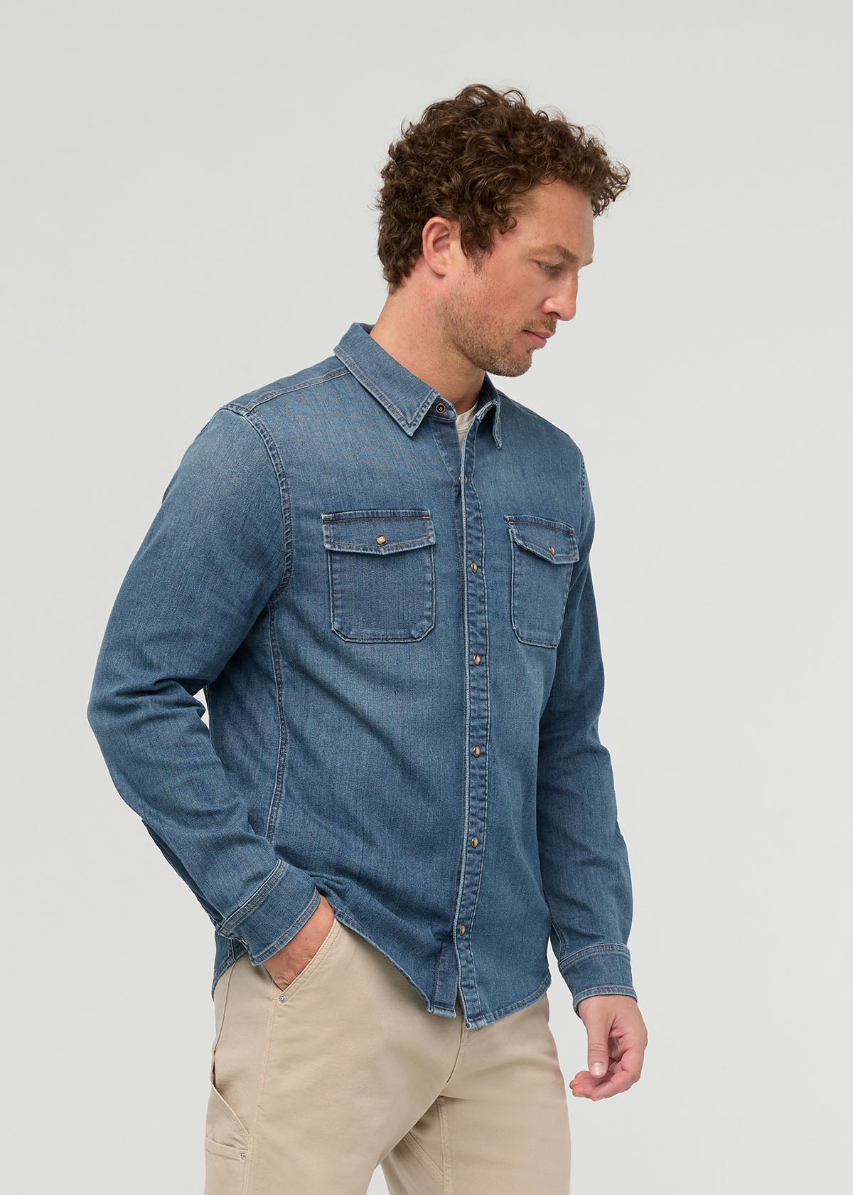 Men's Vintage Stone Wash Denim Lite Two-Pocket Shirt side