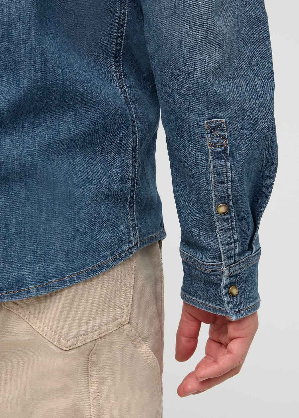 Men's Vintage Stone Wash Denim Lite Two-Pocket Shirt sleeve detail