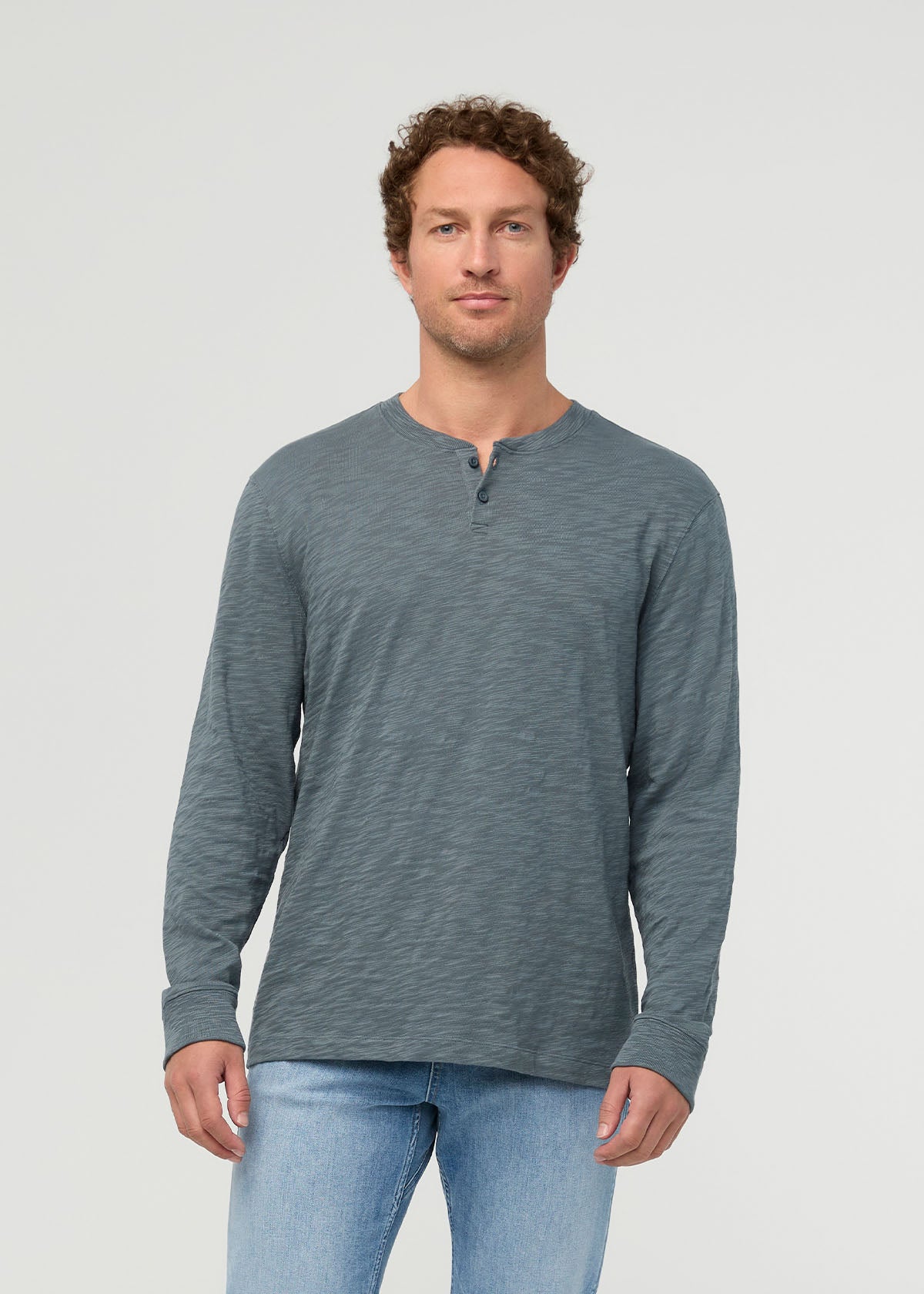 Hémley à manches longues en jersey slub d'épaisseur moyenne pour homme, bleu ardoise - face avant