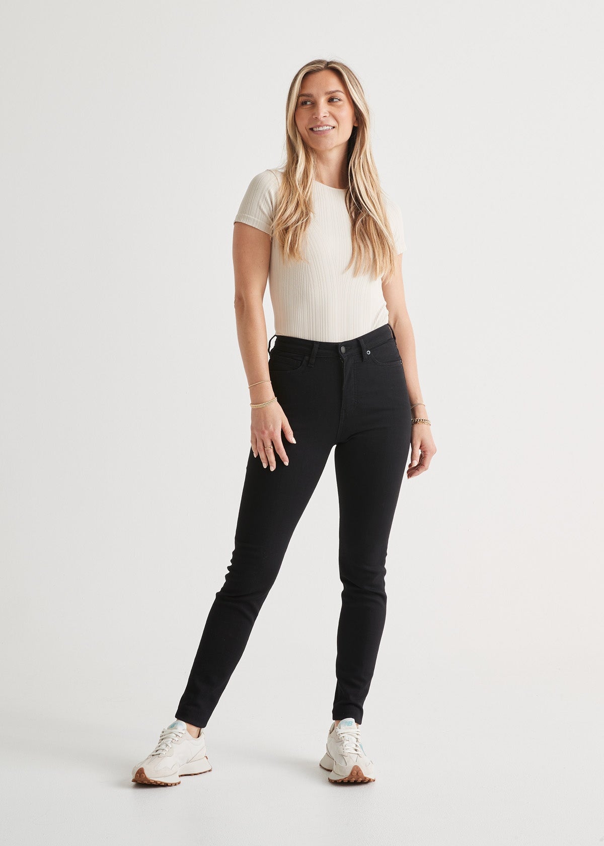 womens high rise stretch denim black skinny full body