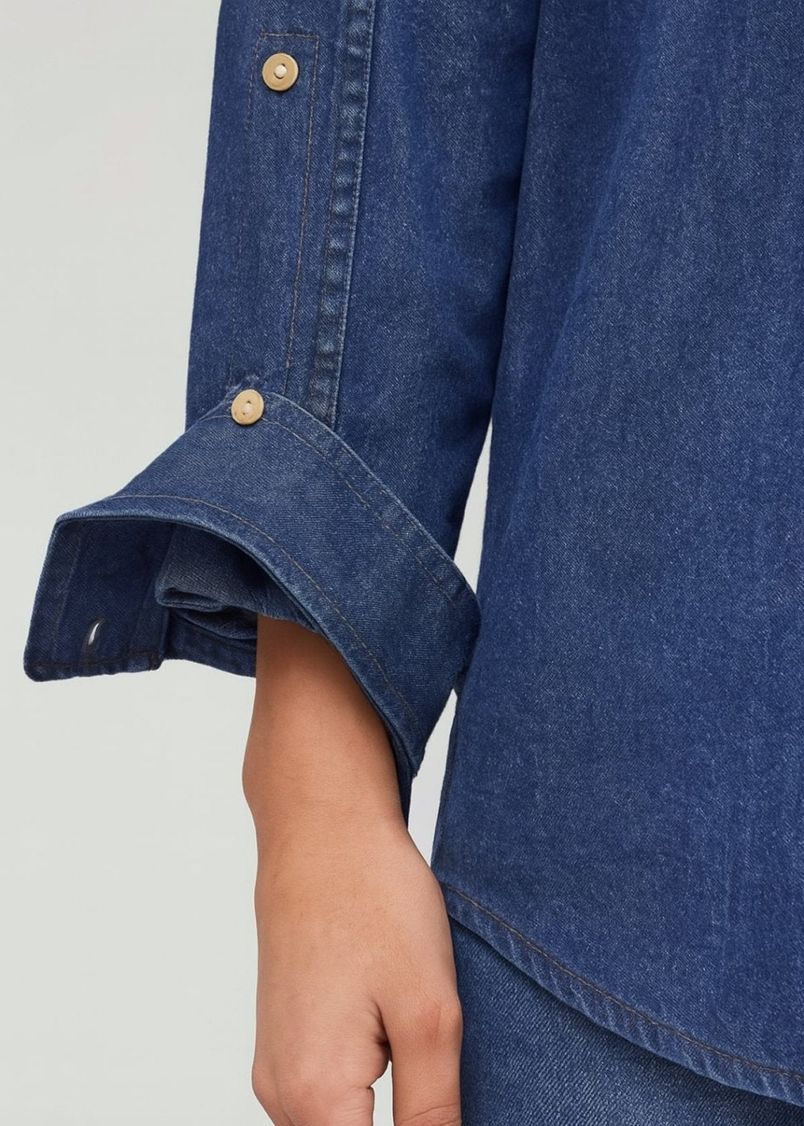 womens medium stone lightweight denim relaxed button down cuff buttoned front