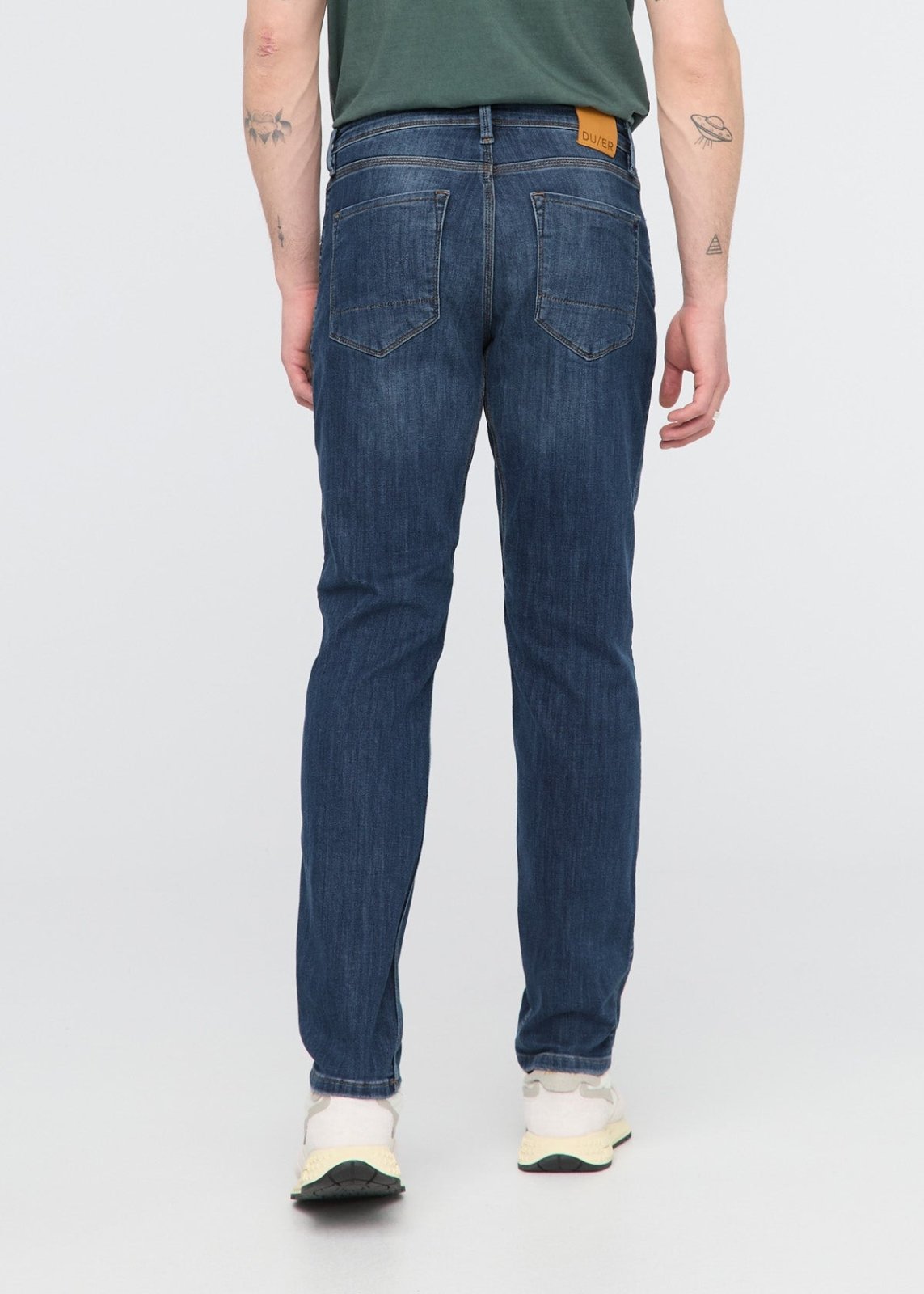 mens blue athletic straight fit stretch jeans back