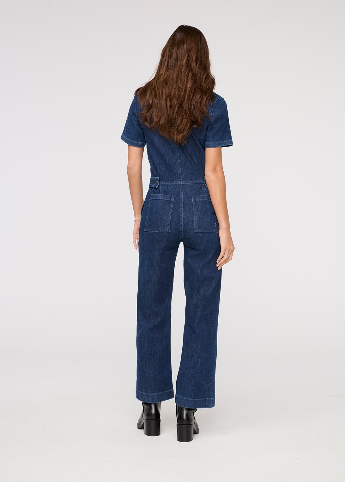 womens dark stone short sleeve jumpsuit back