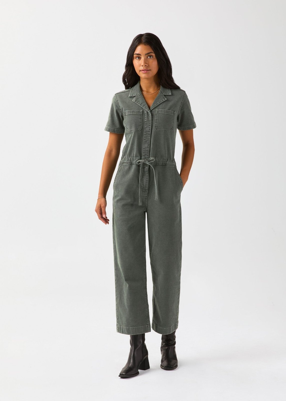 womens-stretch-canvas-girlfriend-jumpsuit-thyme front full body