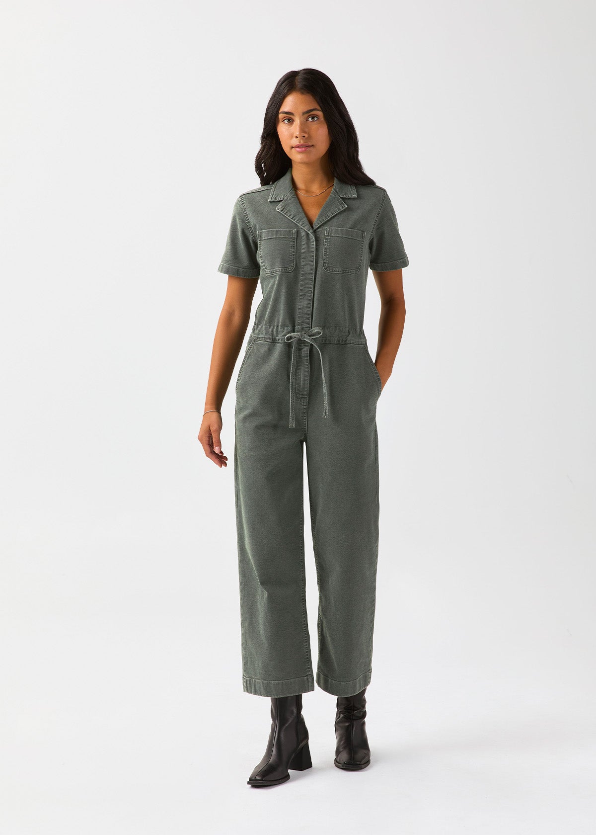 womens-stretch-canvas-girlfriend-jumpsuit-thyme front full body
