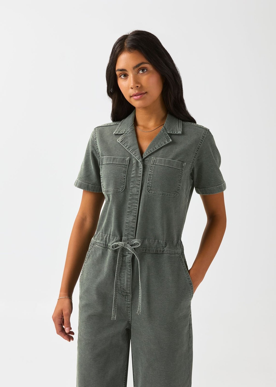 combinaison-femme-en-toile-extensible-style-girlfriend-couleur-thym - devant