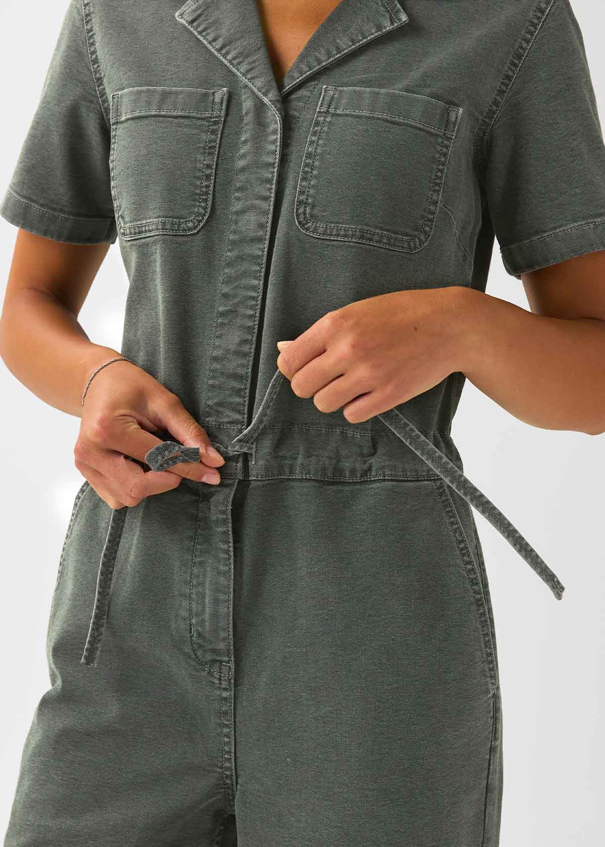Stretch Canvas Girlfriend Jumpsuit - Thyme