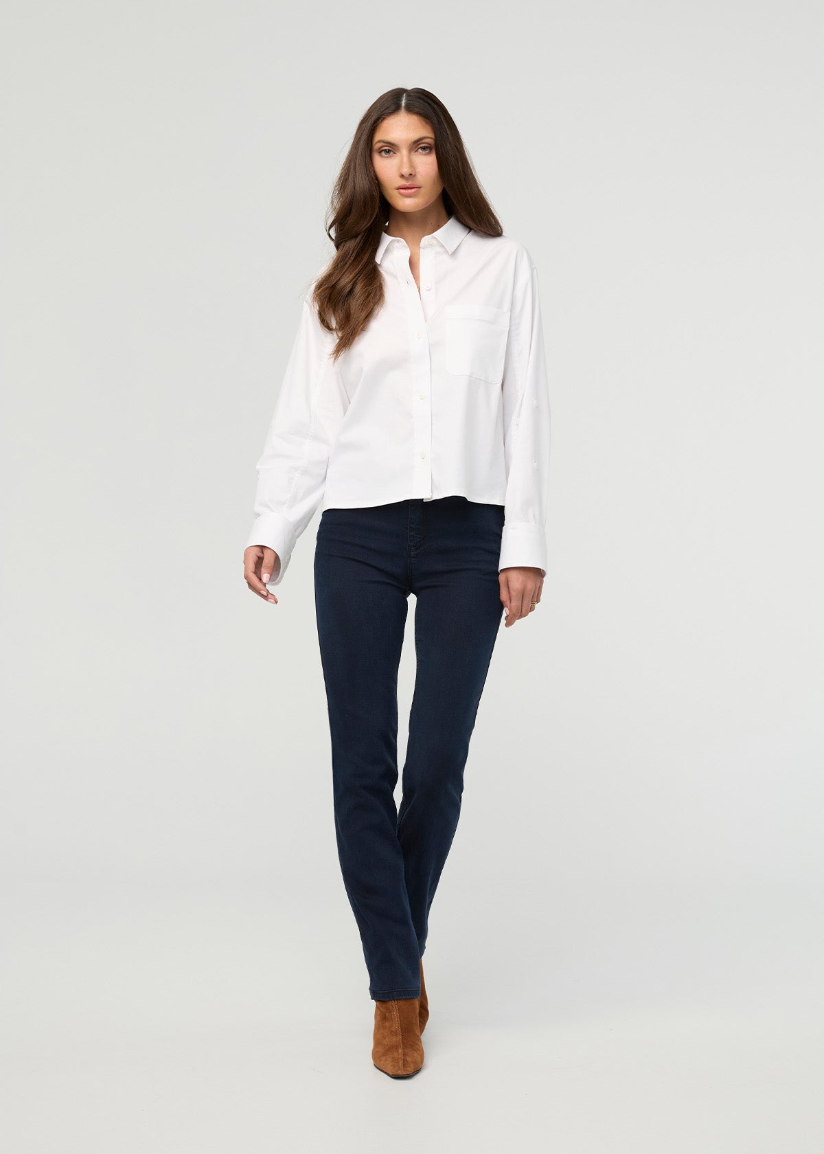 Women's Performance Denim Dusk Slim Straight Jeans full front body