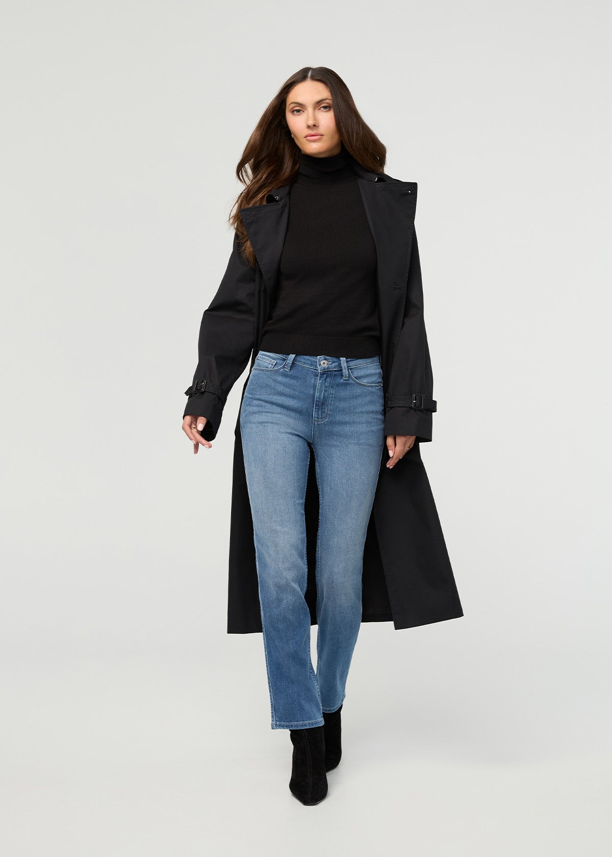 Women's Performance Denim London Fog Slim Straight Jeans full front body
