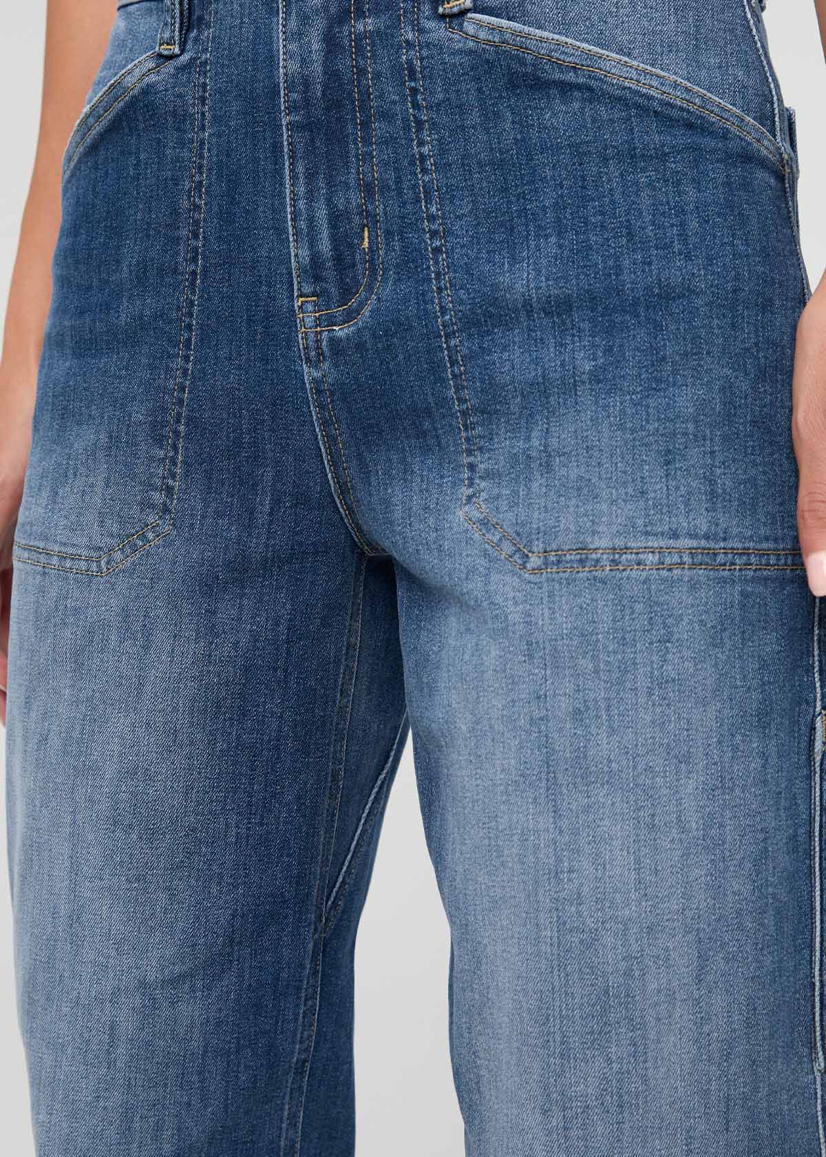 Pantalon en denim de performance pour femme, style utilitaire, taille M, couleur « stone », avec gousset à l'avant