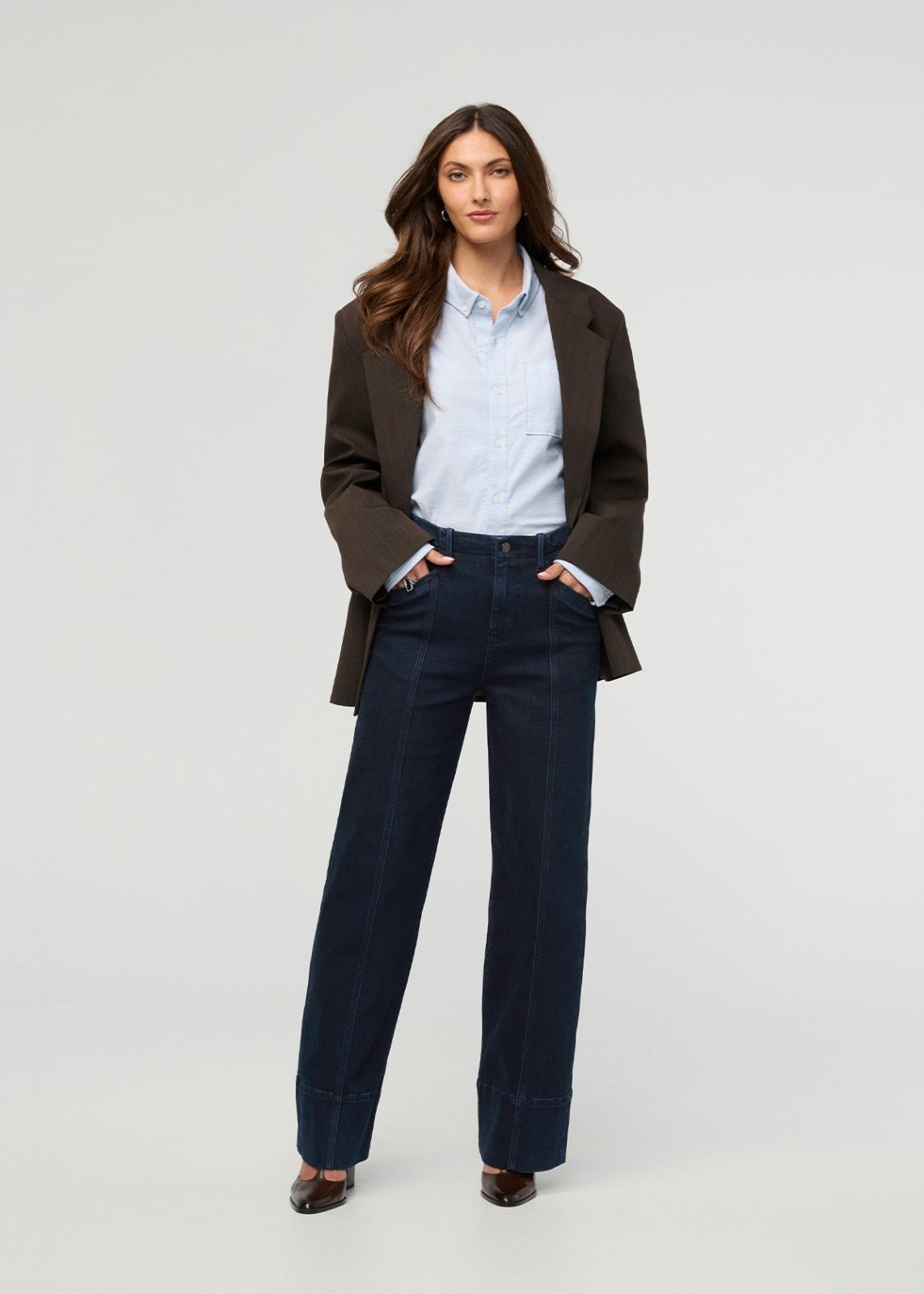 pantalon en denim haute taille « Performance Denim Plus » - teinte foncée - vue de face et de dos