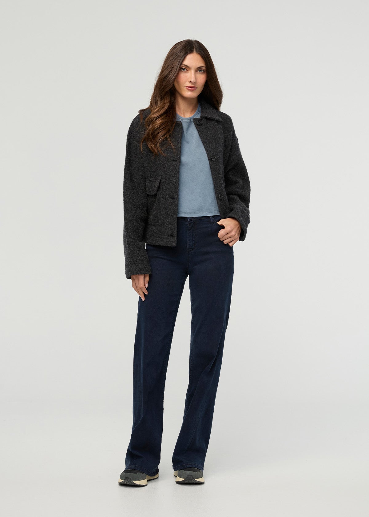 Women's No Sweat Denim High Rise Wide Leg Dusk front full body