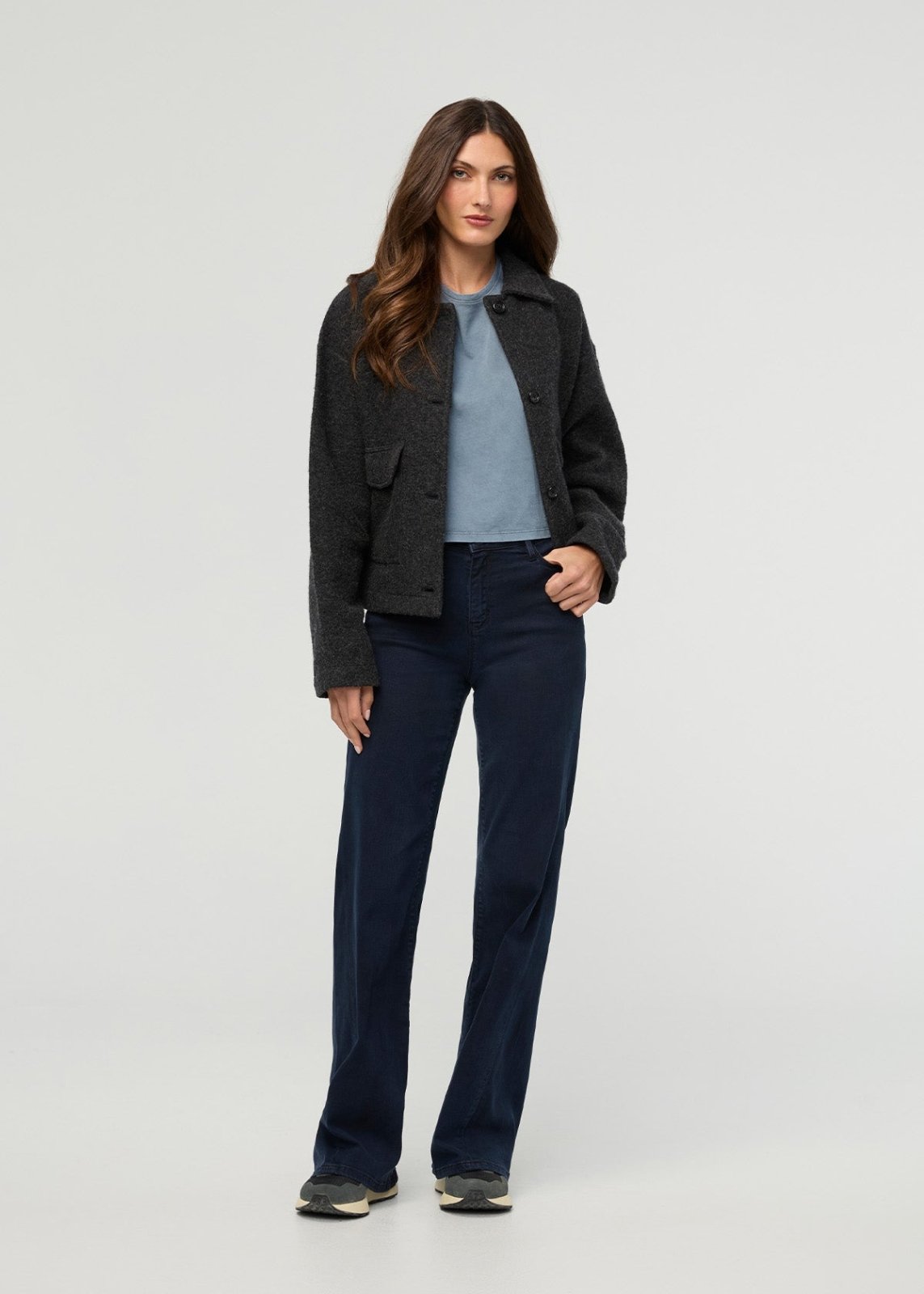 Women's No Sweat Denim High Rise Wide Leg Dusk front full body