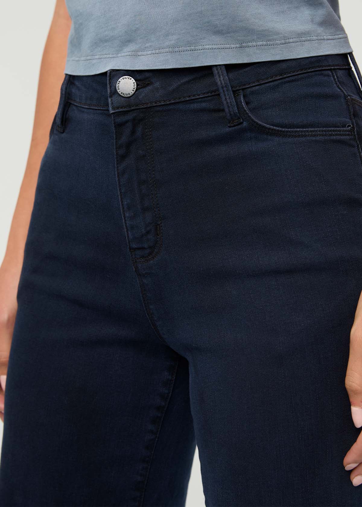Women's No Sweat Denim High Rise Wide Leg Dusk front pocket detail