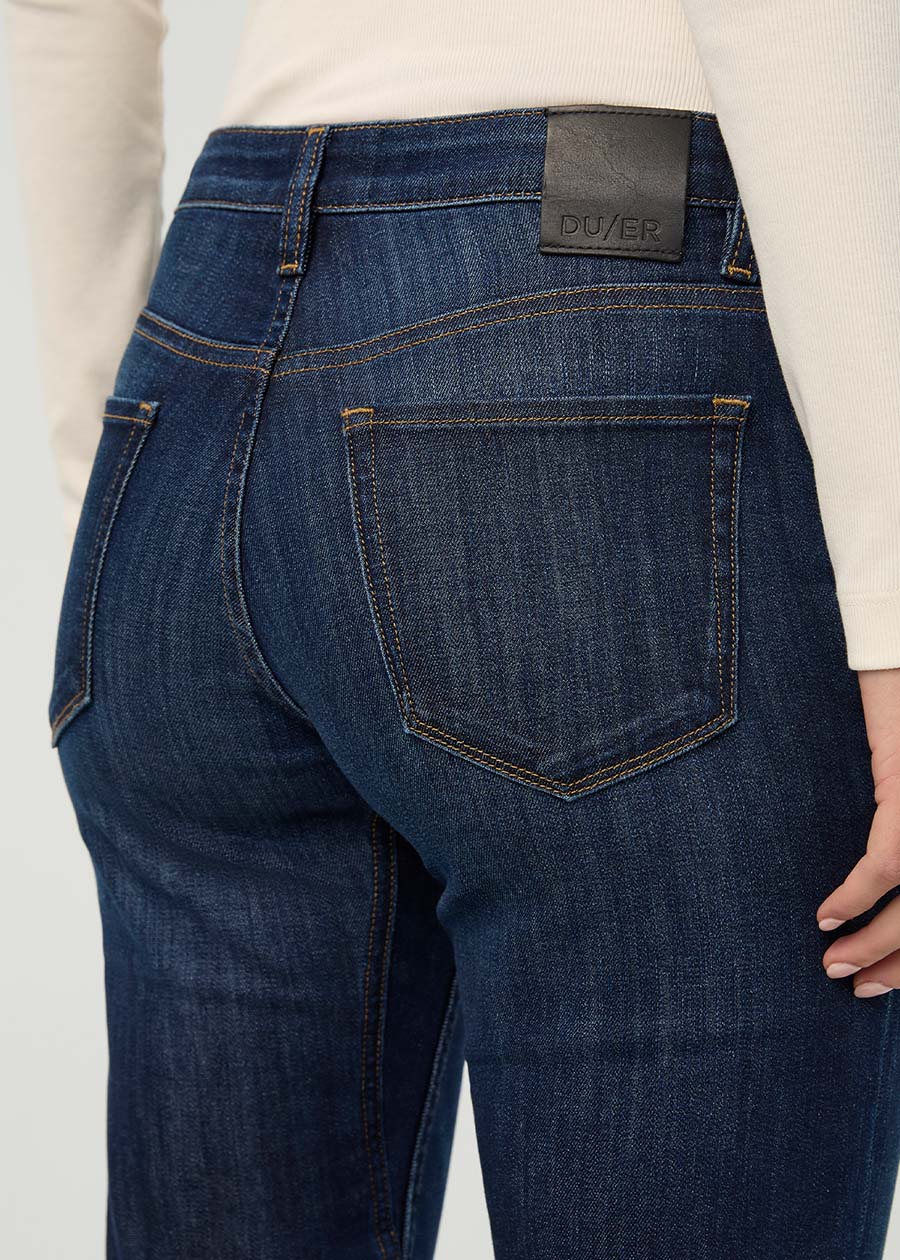 Women's Relaxed Fit Marina Blue Stretch Jeans back pocket detail
