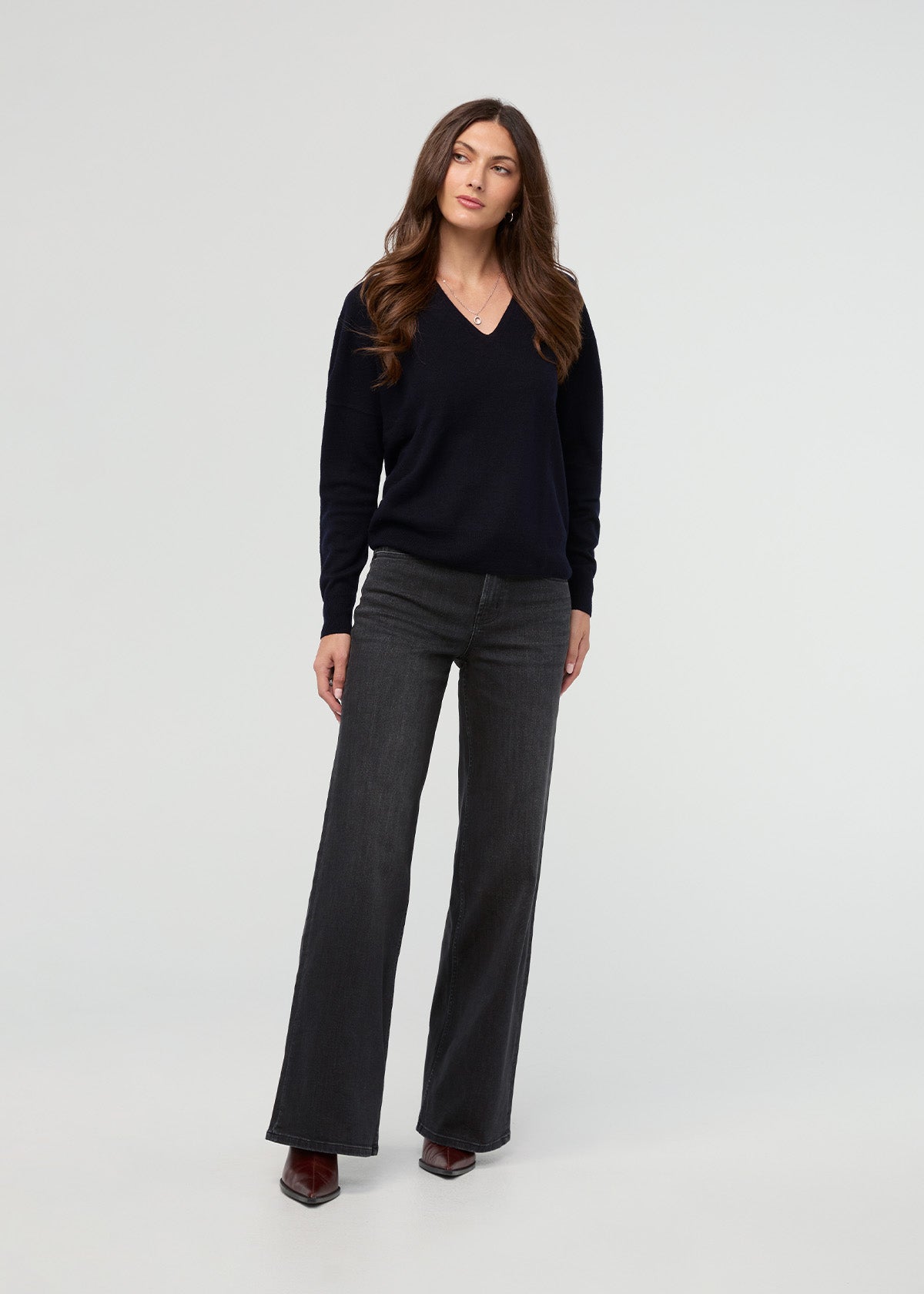 Pantalon en denim Performance+ à taille haute et coupe large - Noir délavé