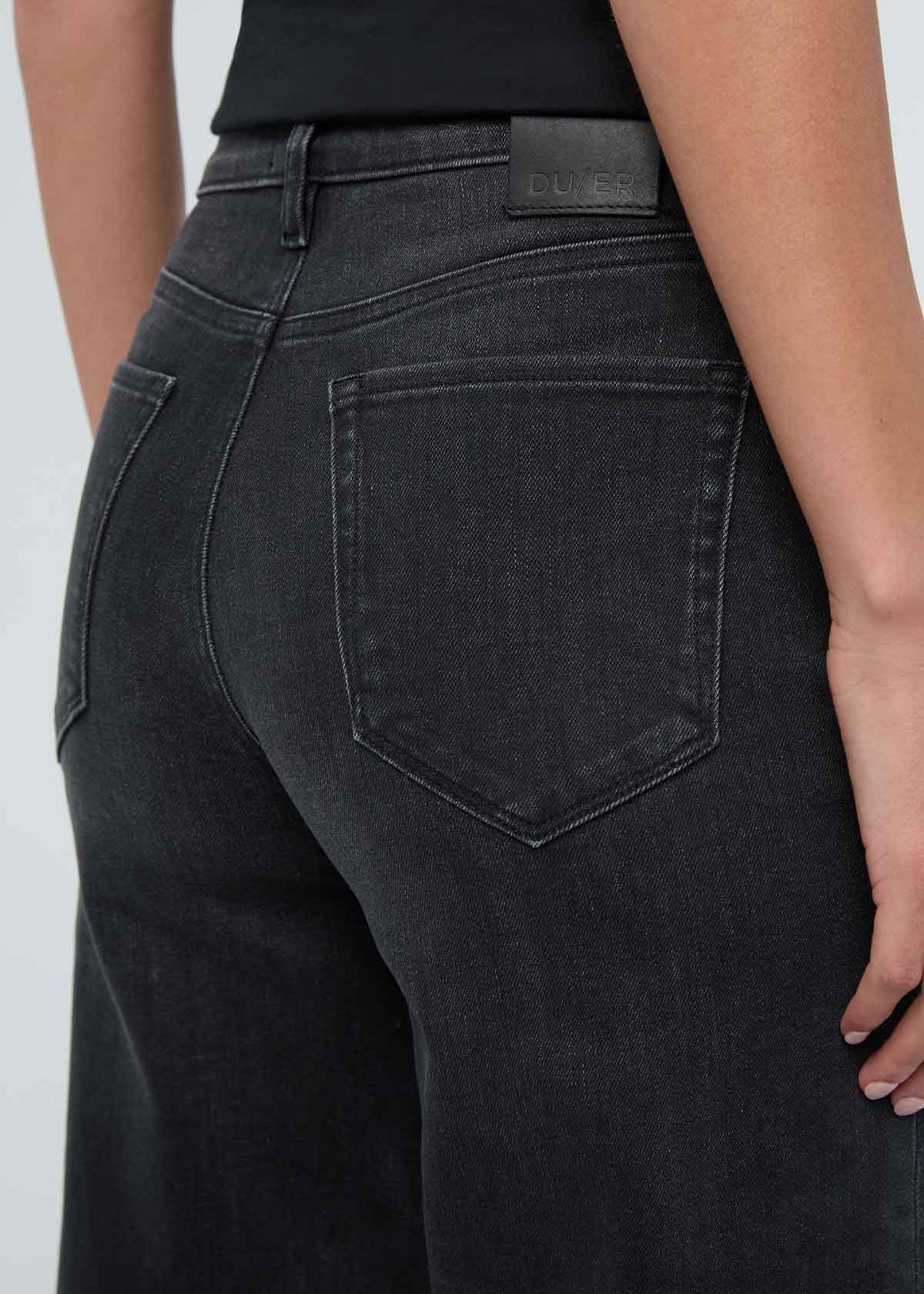 Pantalon en denim Performance+ à taille haute et coupe large - Noir délavé