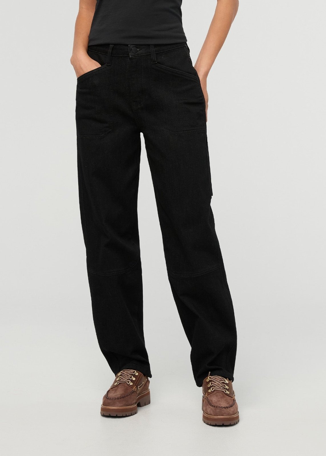 Women's Black High Rise Straight Fleece-Lined Jeans front