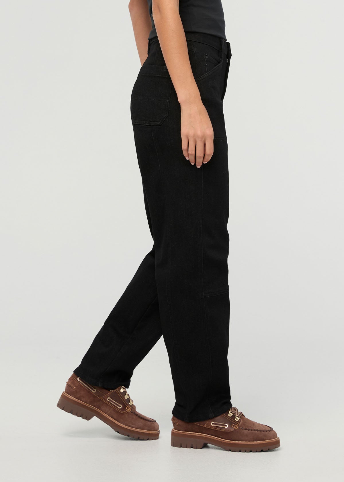 Women's Black High Rise Straight Fleece-Lined Jeans side