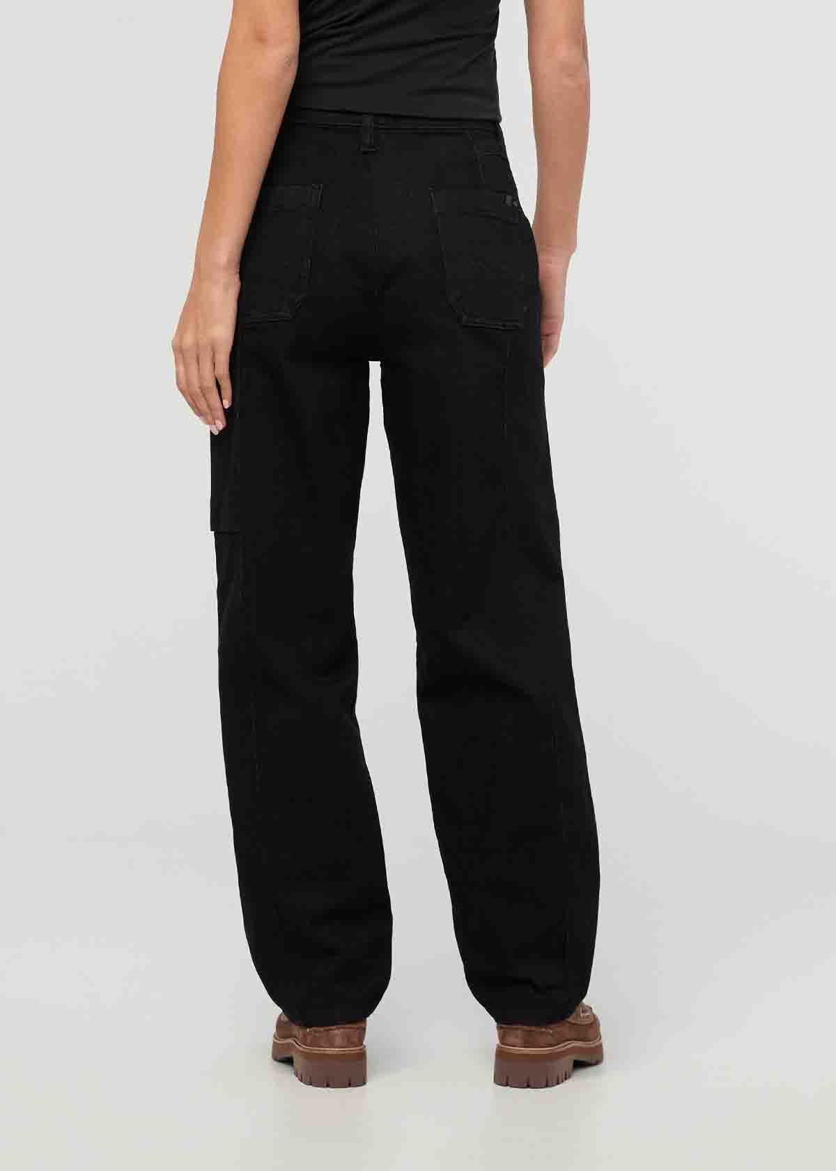 Women's Black High Rise Straight Fleece-Lined Jeans back