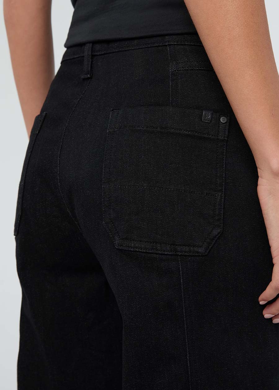 Women's Black High Rise Straight Fleece-Lined Jeans back pocket detail
