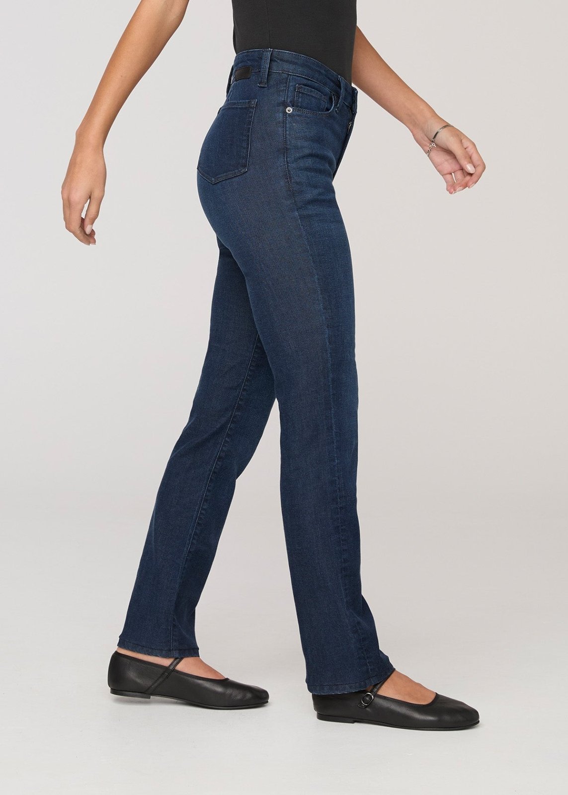 womens no sweat denim worn rinse slim straight jeans side