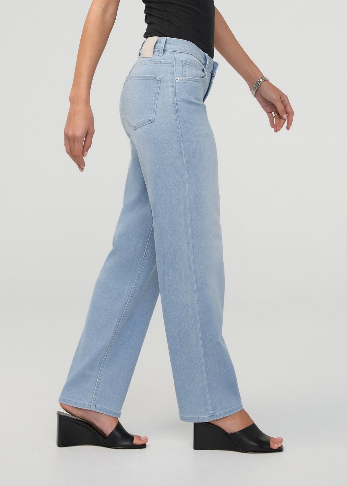 Womens Desert Blue Mid Rise Straight Stretch Jeans side