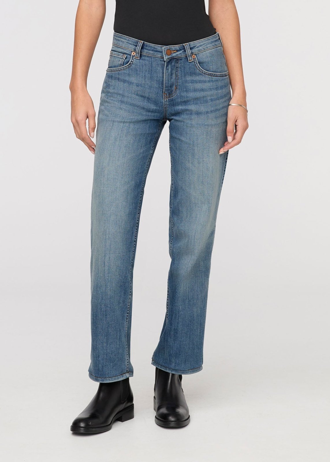 womens blue ash mid rise straight stretch jeans front