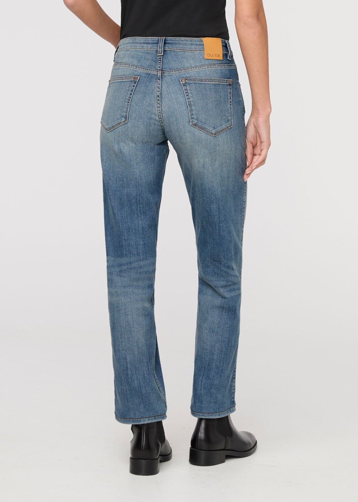 womens blue ash mid rise straight stretch jeans back