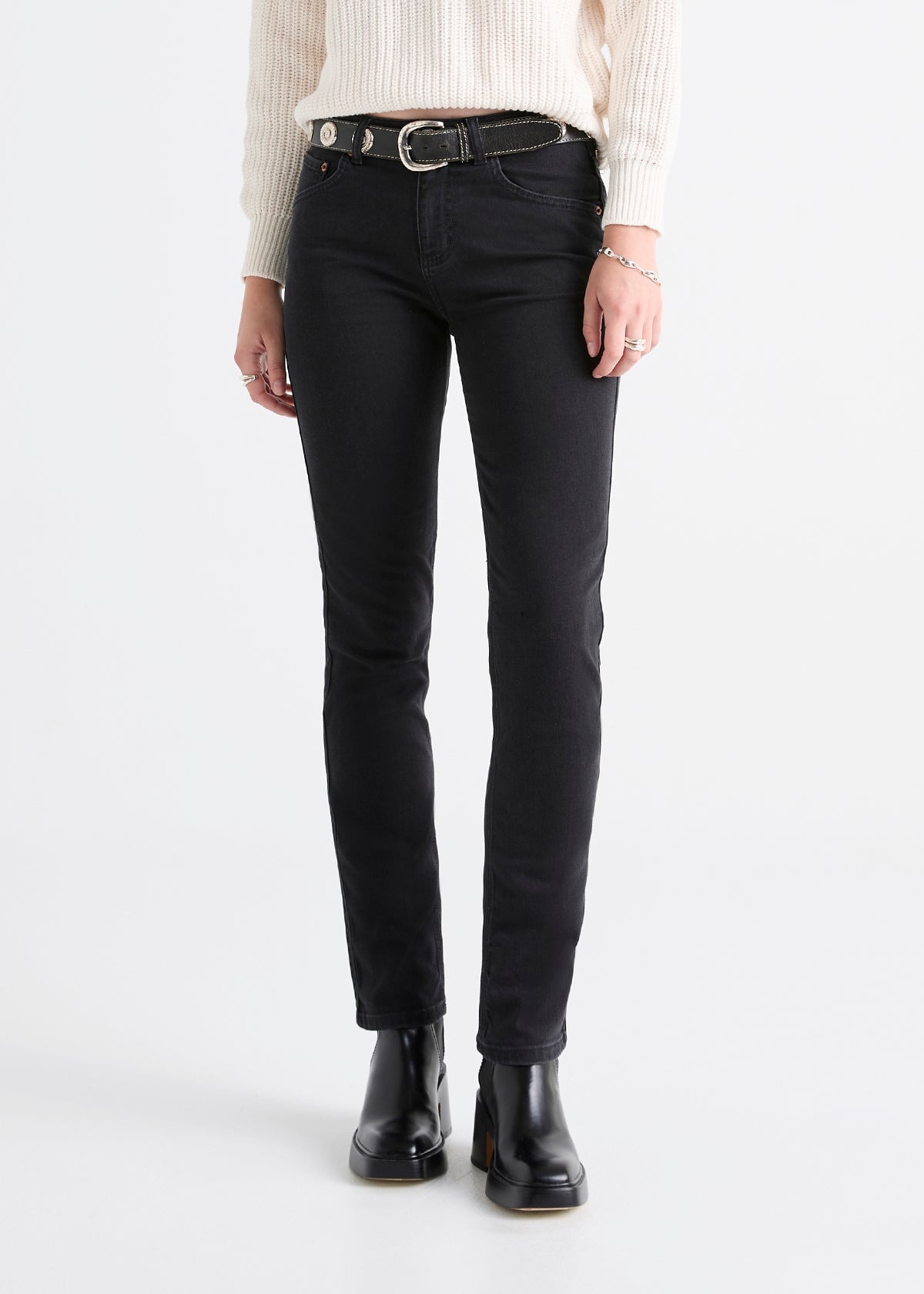 Women's Vintage Black Slim Straight Stretch Jeans front