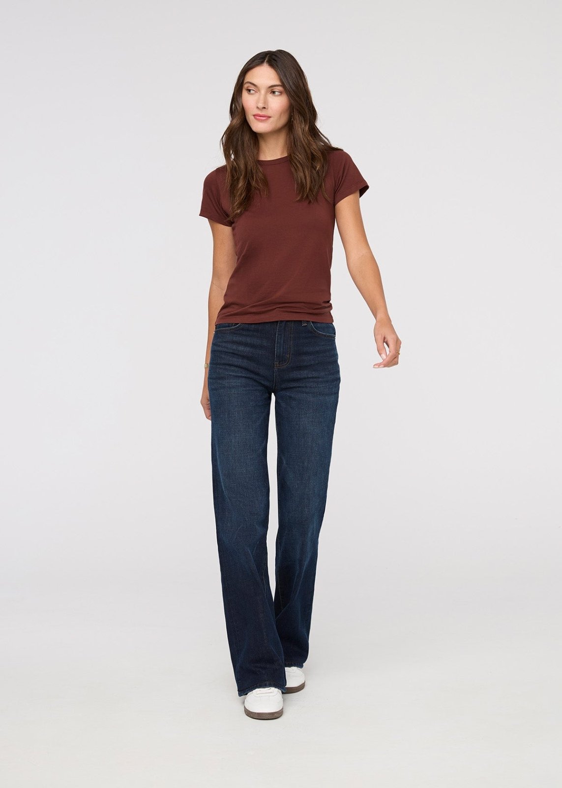 womens high rise wide leg moonlight blue jeans full body