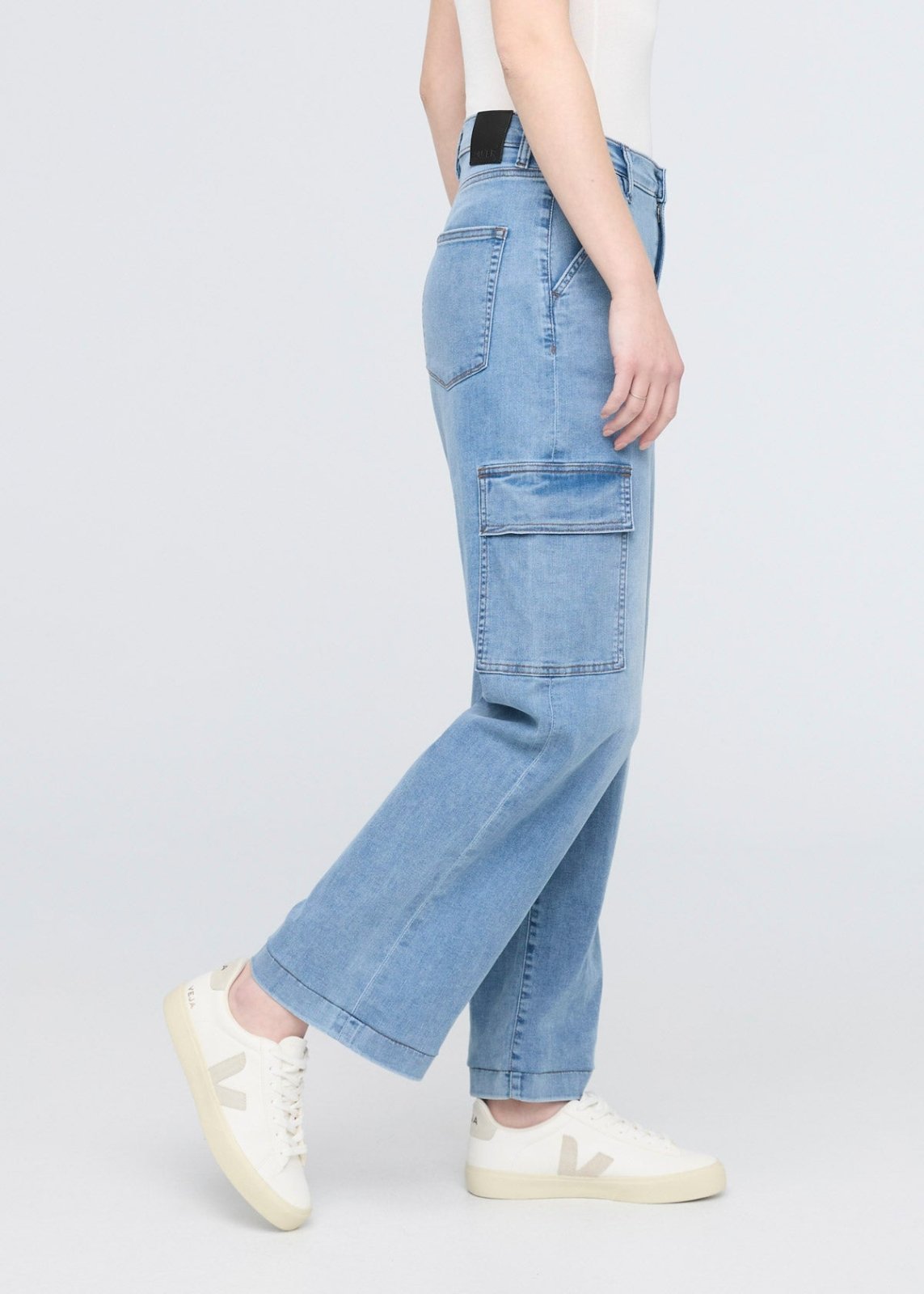 womens performance denim lite high rise cargo pant side