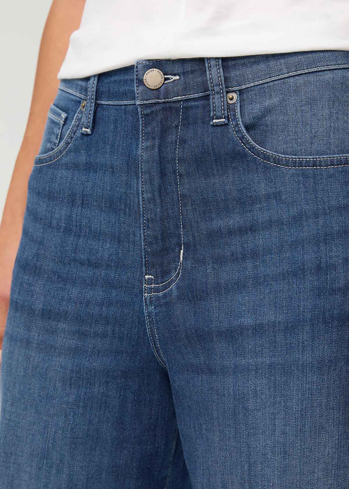 Womens Breeze Blue High Rise Straight Jeans front waistband