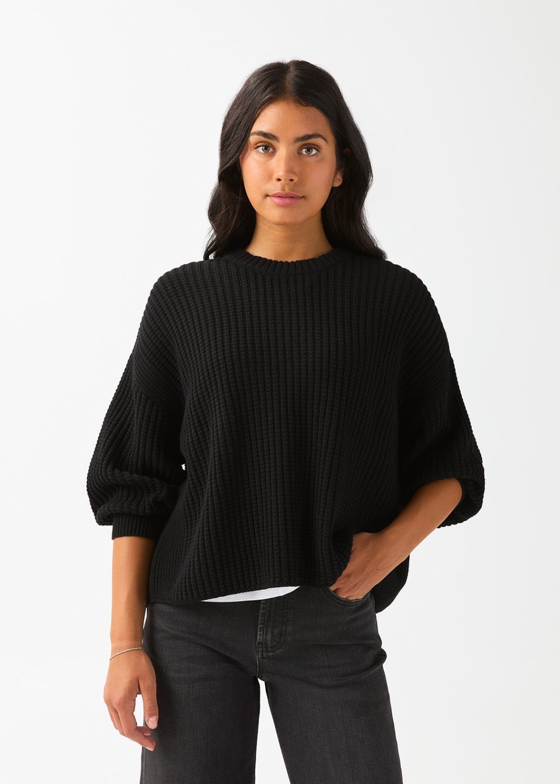 womens-easyknit-lite-col-rond-noir - devant