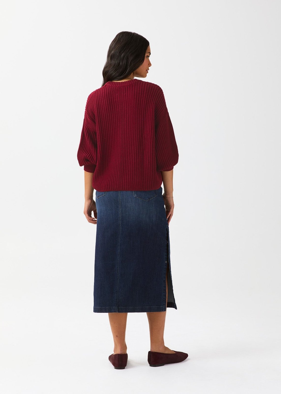 womens-easyknit-lite-col-rond-cerise-foncée dos