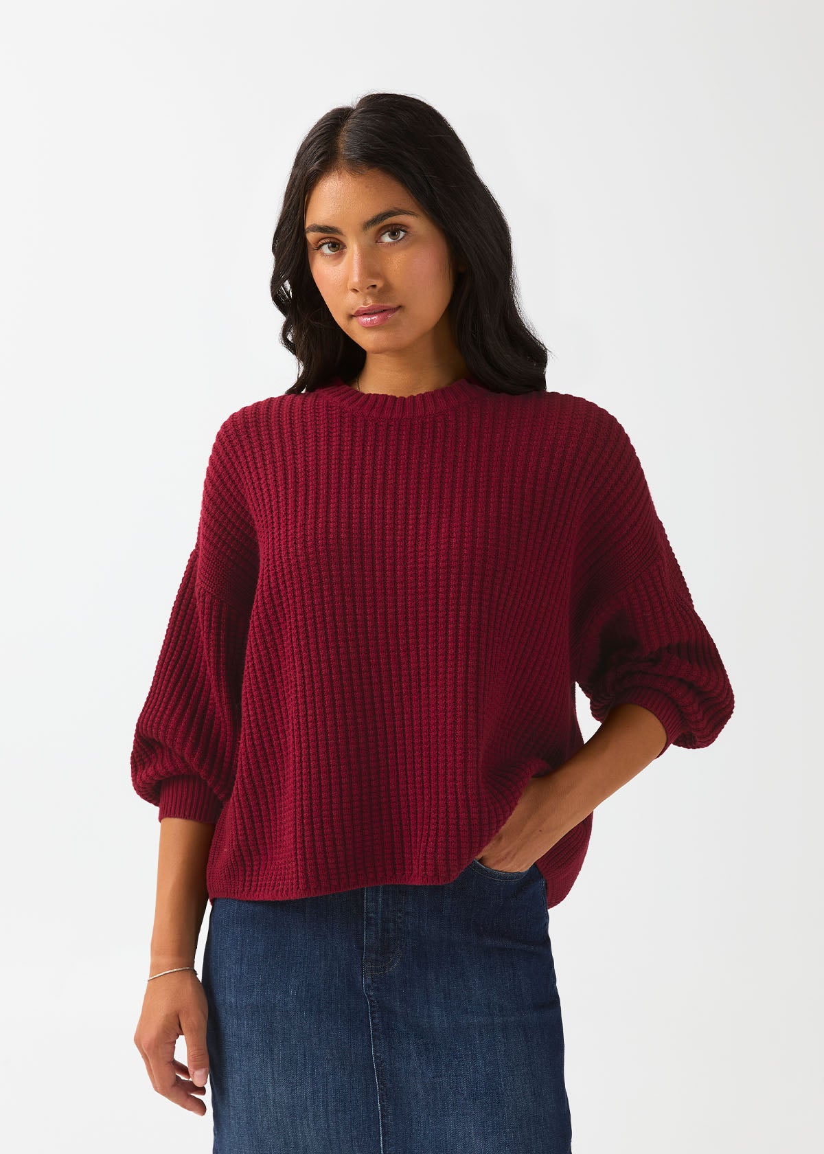 womens-easyknit-lite-crew-neck-dark-cherry front