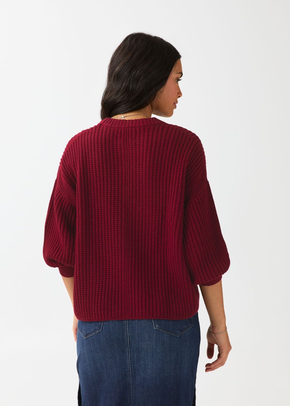 womens-easyknit-lite-col-rond-cerise-foncée dos