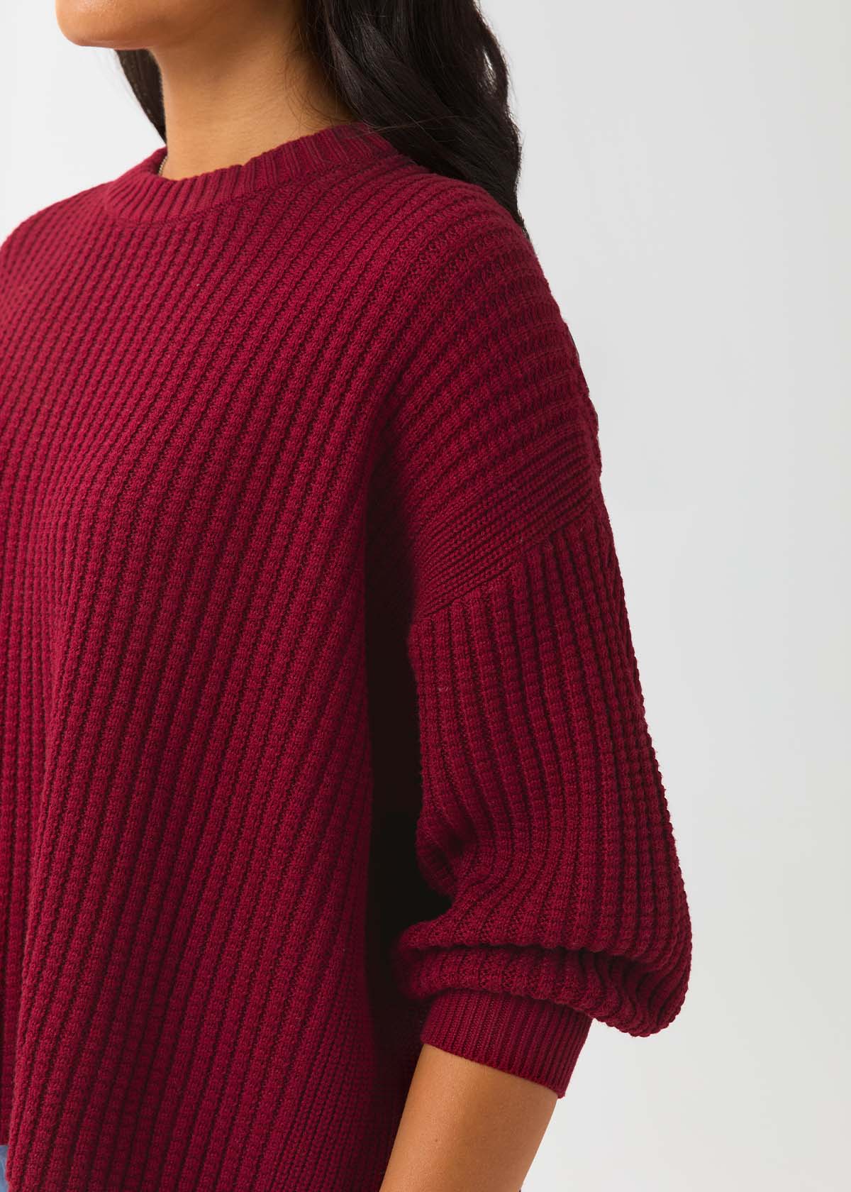 womens-easyknit-lite-crew-neck-dark-cherry sleeve detail