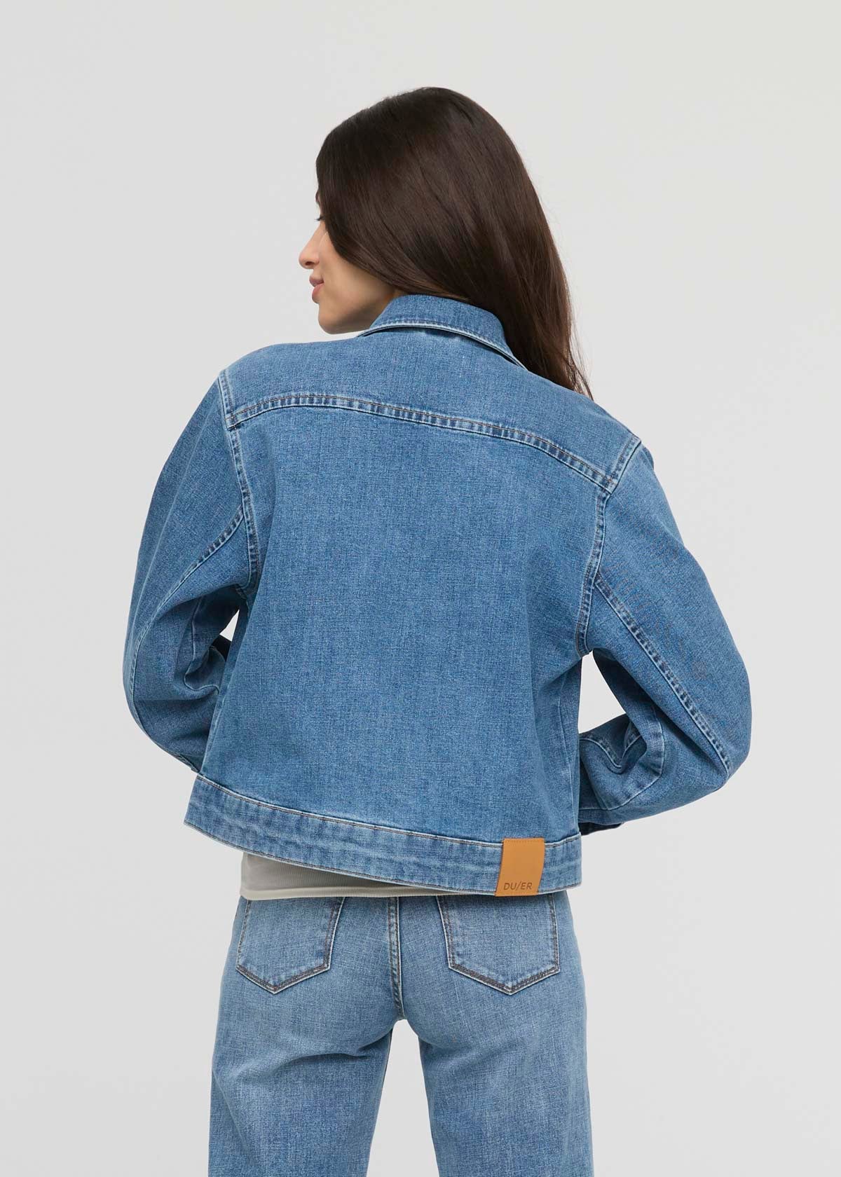 women's midweight denim pleated jacket back