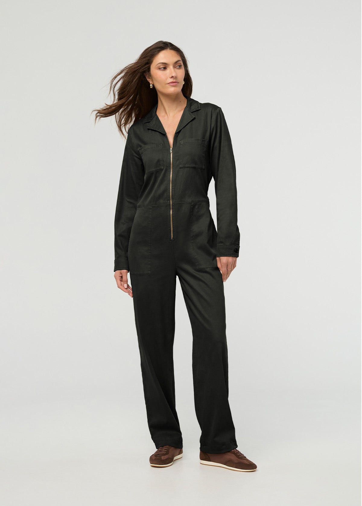 Women's Evergreen Relaxed Twill Jumpsuit front full body