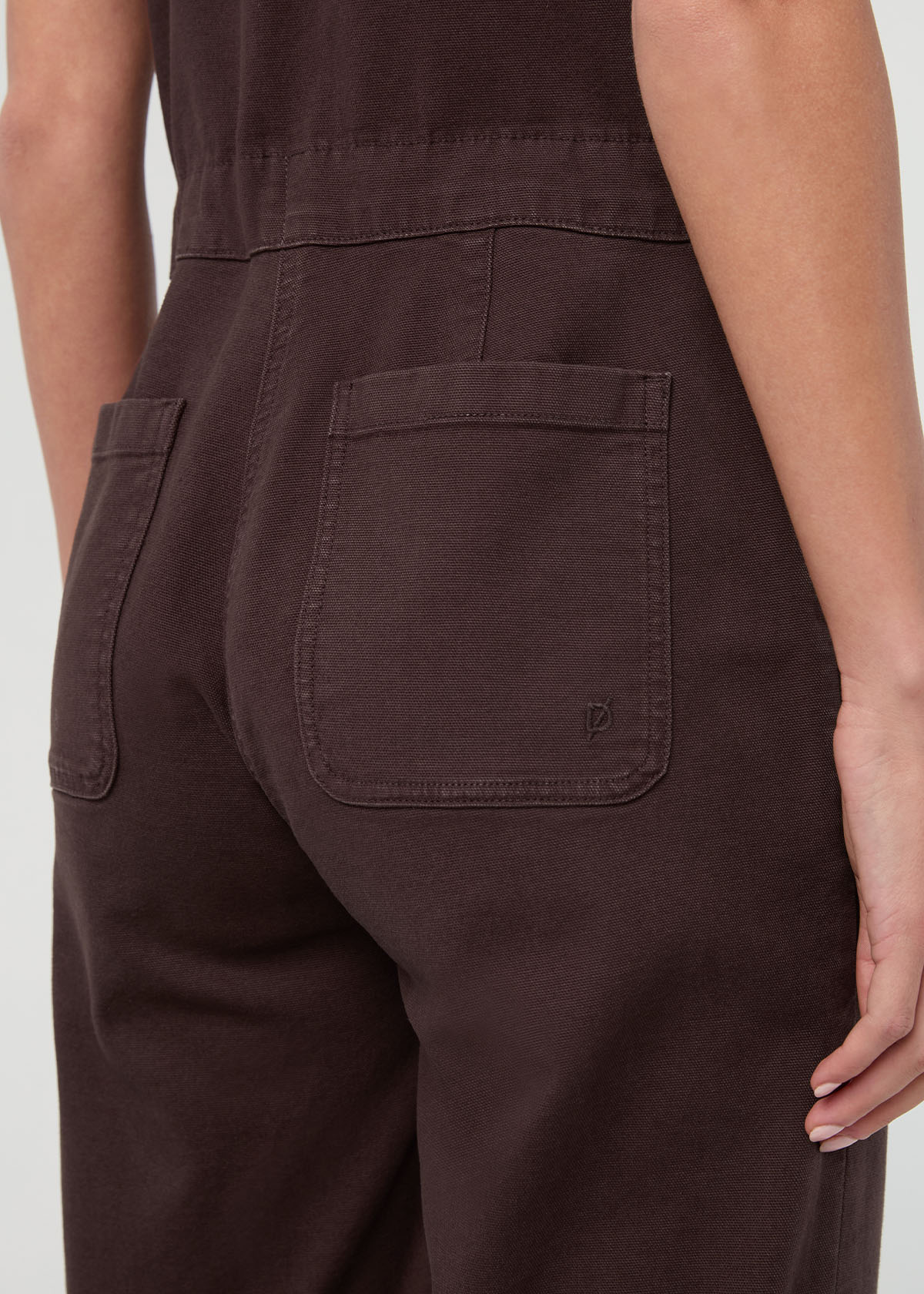 Stretch Canvas Girlfriend Jumpsuit - Garment Dye Espresso back pocket detail