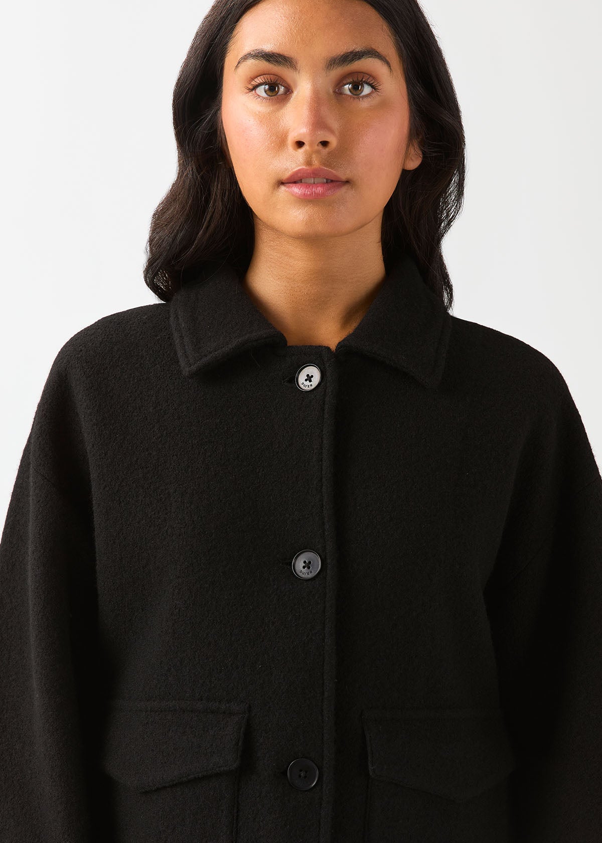 Women's Black Thermasoft Merino Jacket front button details