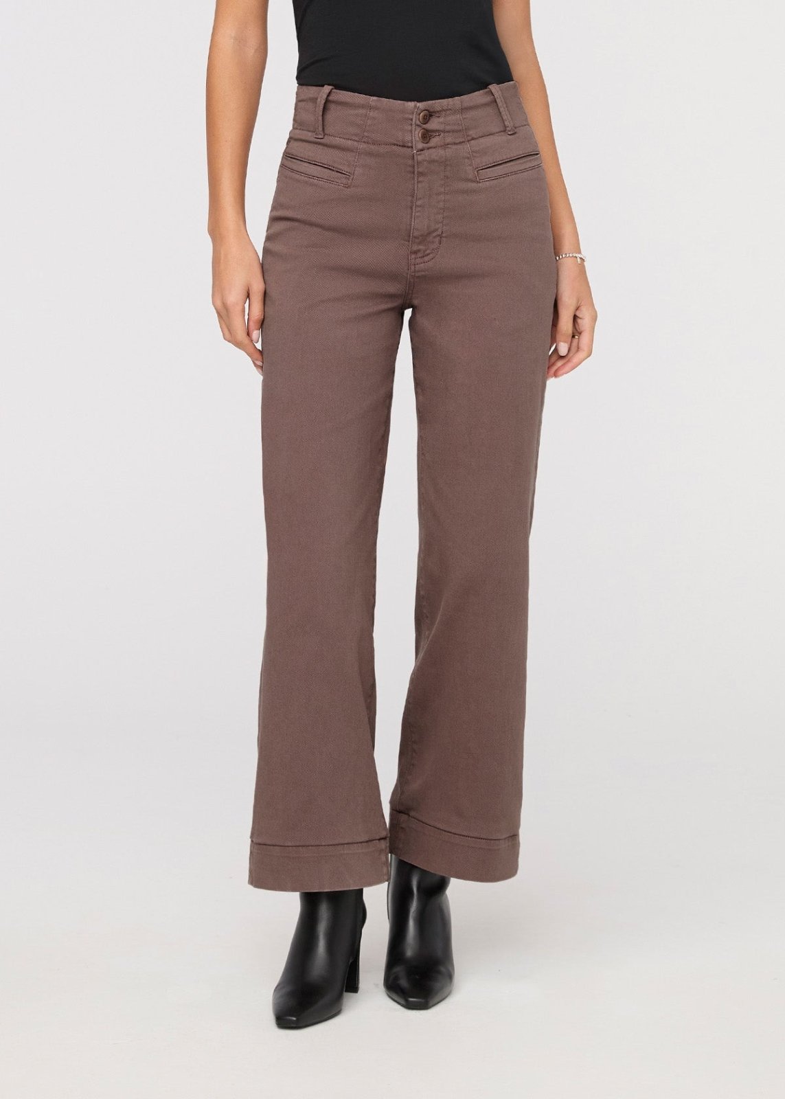 womens brown high rise trouser front