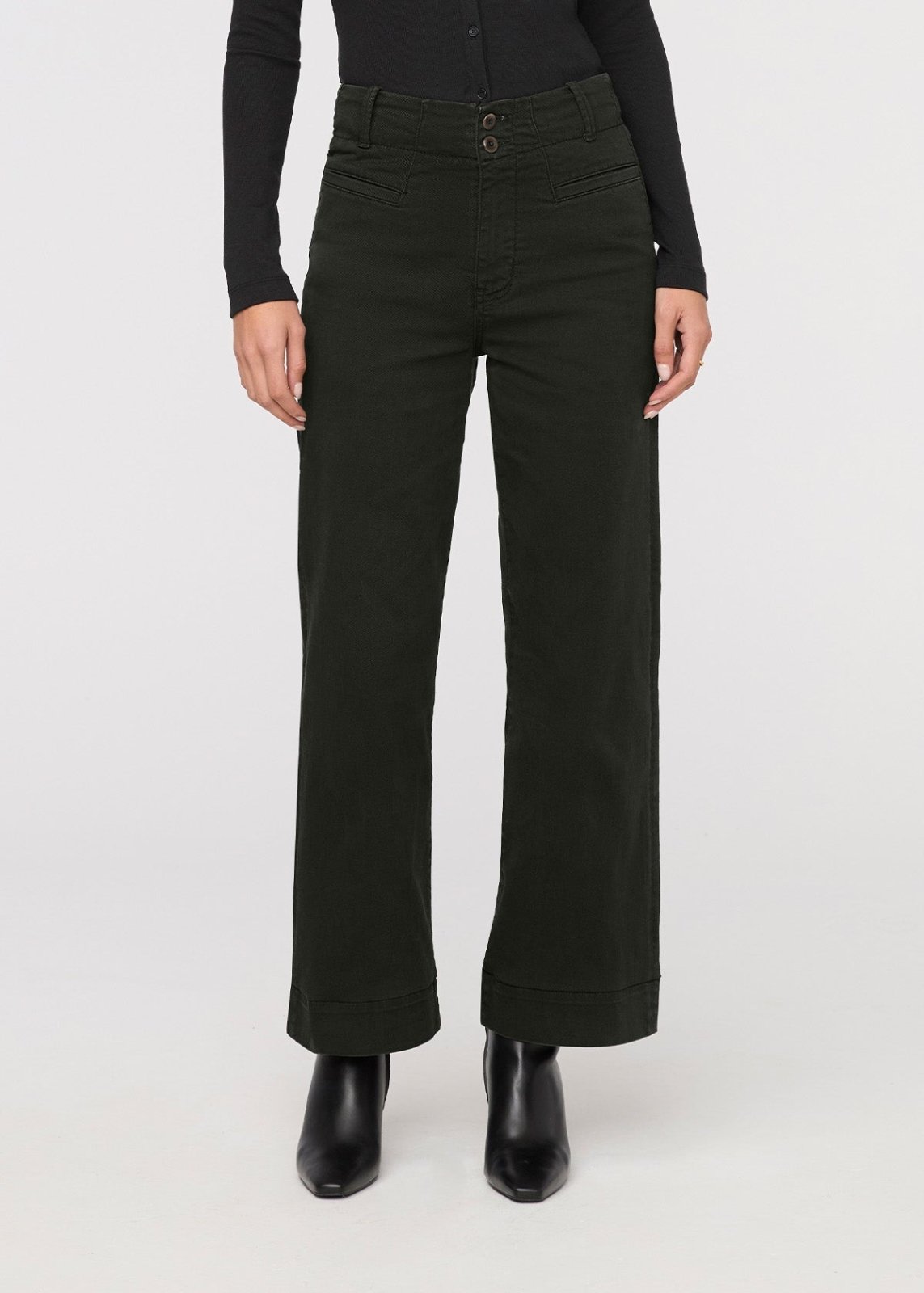 womens dark green high rise trouser front