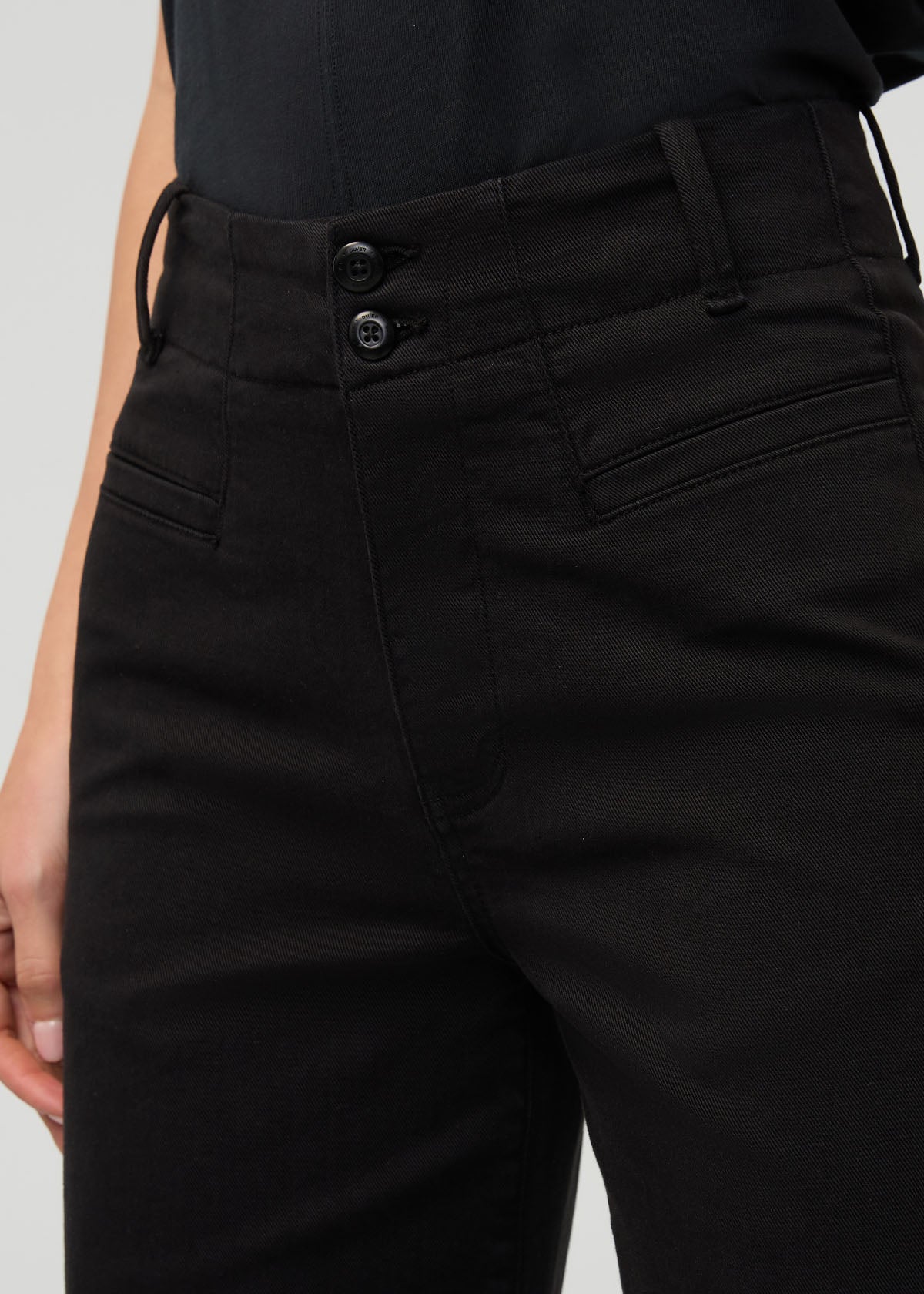 women's black flextwill high rise trouser waistband front
