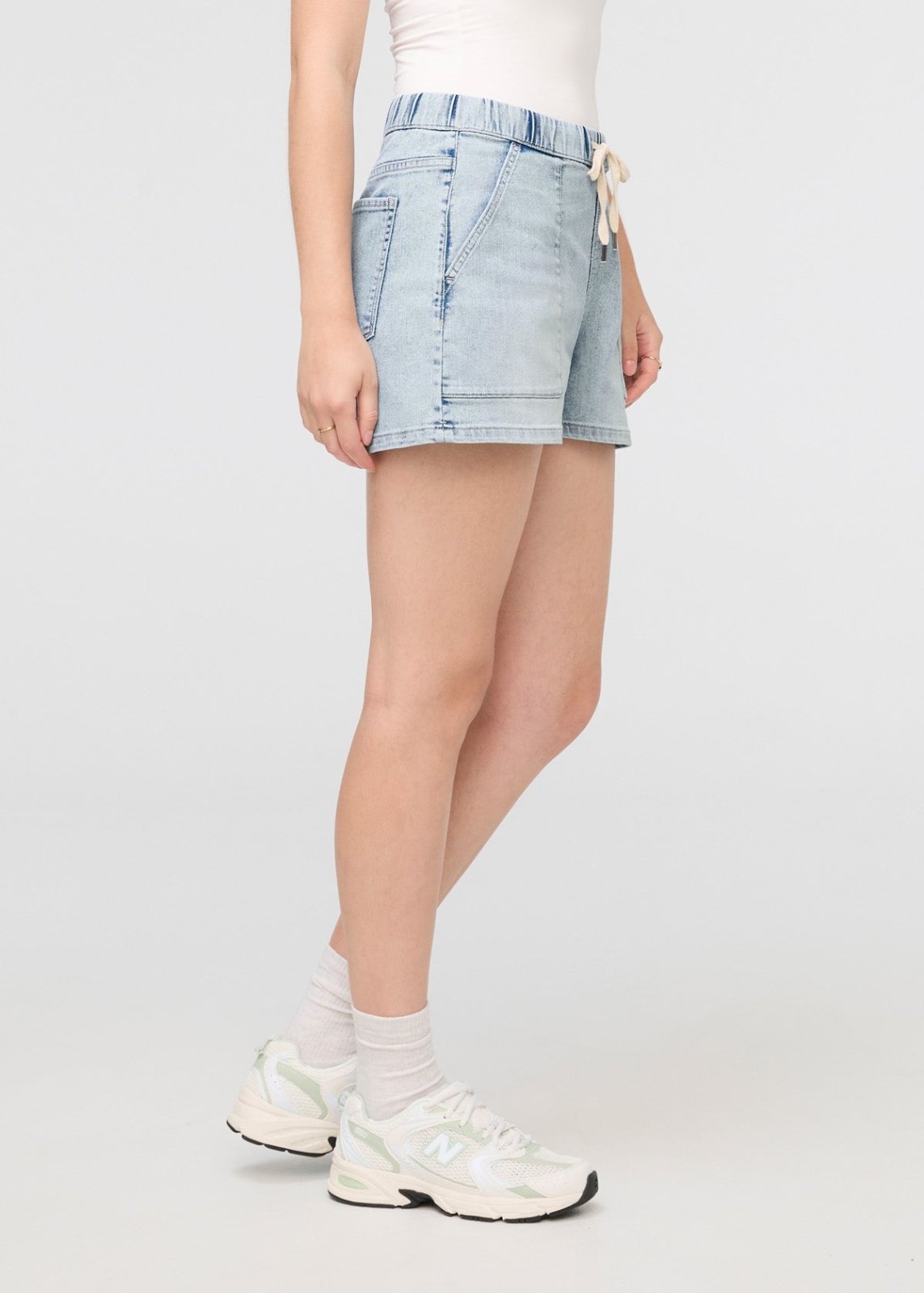womens light blue relaxed drawstring denim short side